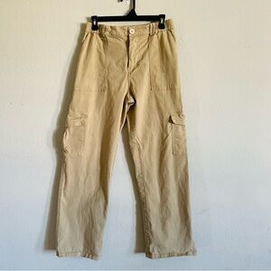 Lepunuo woman’s Tan Cargo Pants size L elastic waist  stretch casual wide leg